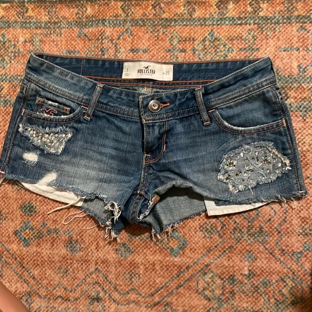 Hollister Distressed Denim with Rhinestone Short Jean Shorts